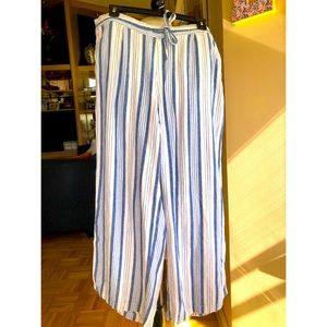 Blue and White Striped Cotton Pants